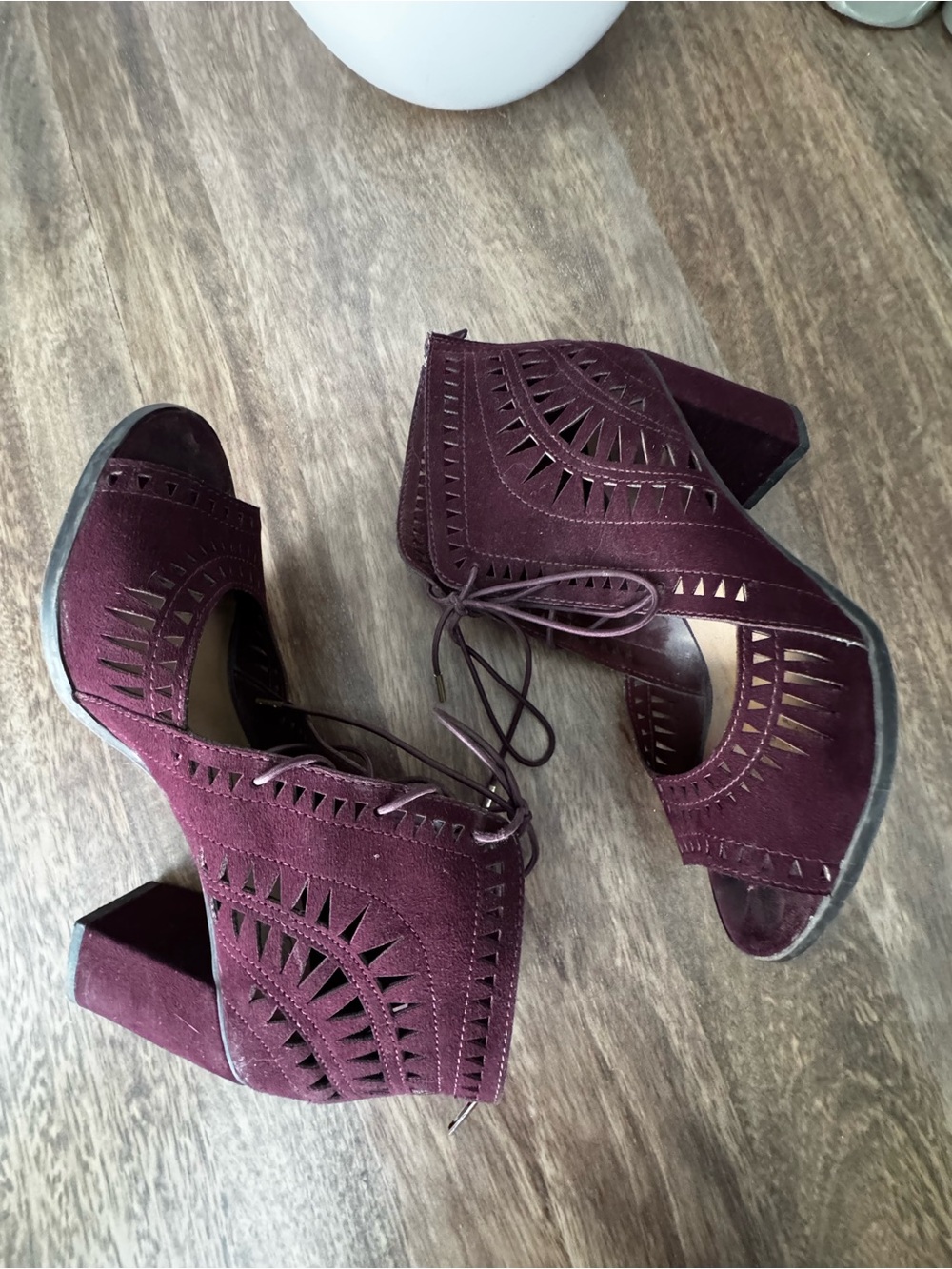 Women's Delicious Burgundy Cutout Lace-Up Peep Toe Heels | Size 8